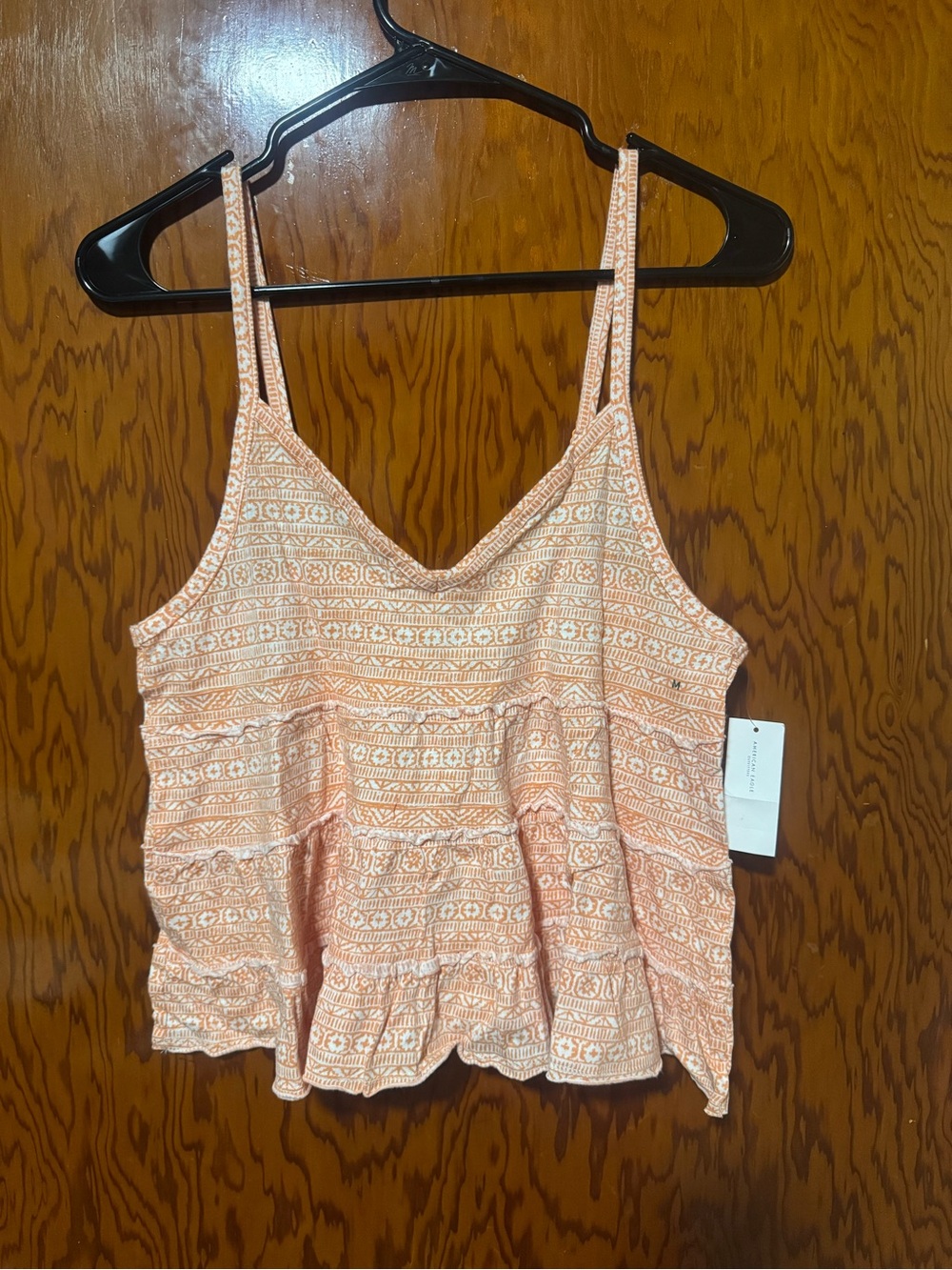 American Eagle Outfitters Peach Printed Spaghetti Strap Peplum Tank